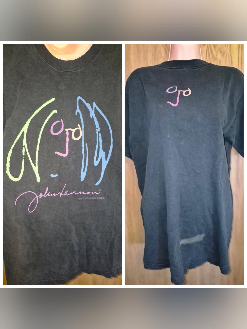 Vintage John Lennon Portrait Art Yoko  T-shirt Tee L 1998 Music Beatles Flawed